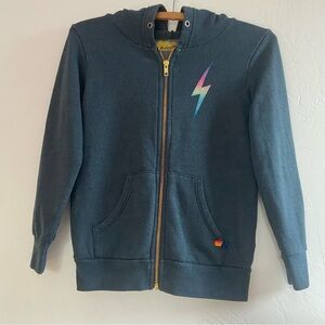 Aviator Nation Girls Grey Rainbow Lightning Bolt Hooded Zip Up Jacket Size 8